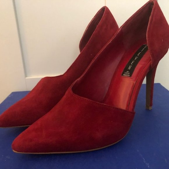 STEVEN by Steve Madden Red Suede Asymmetrical Pointed Toe 4inch Pumps Size 7.5! - Picture 2 of 7